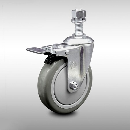 Service Caster 5 Inch SS Gray Polyurethane 1/2 Inch Threaded Stem Caster with Total Lock Brake SCC-SSTSTTL20S514-PPUB-121315